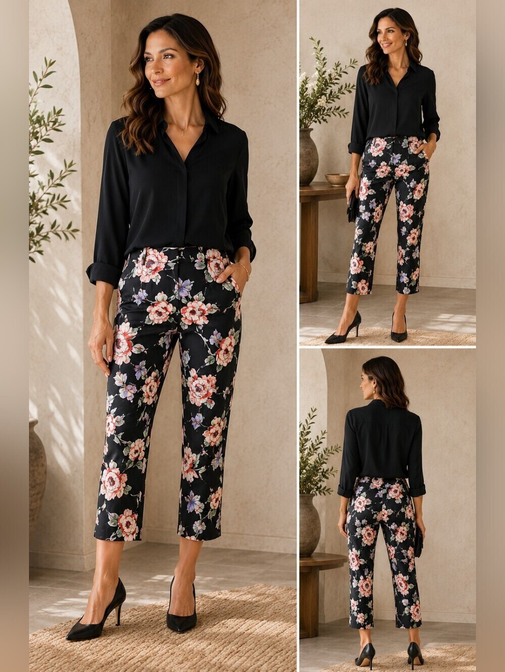 Adrianna Papell Kate Fit Pants Floral Slim Trousers Size 14 NWT